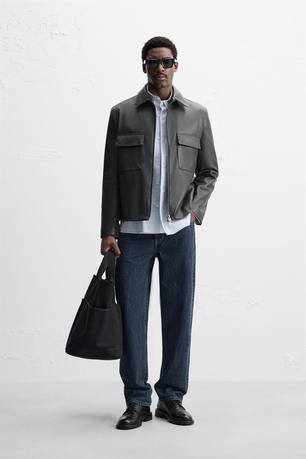 

Куртка из искусственной кожи с карманами ZARA, цвет Dark navy
