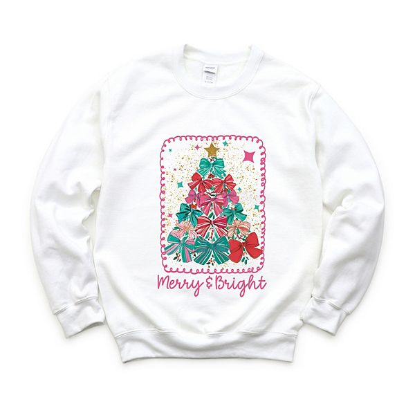 

Свитшот женский с принтом Merry & bright bow tree Simply Sage Market, White, Белый, Свитшот женский с принтом Merry & bright bow tree Simply Sage Market, White