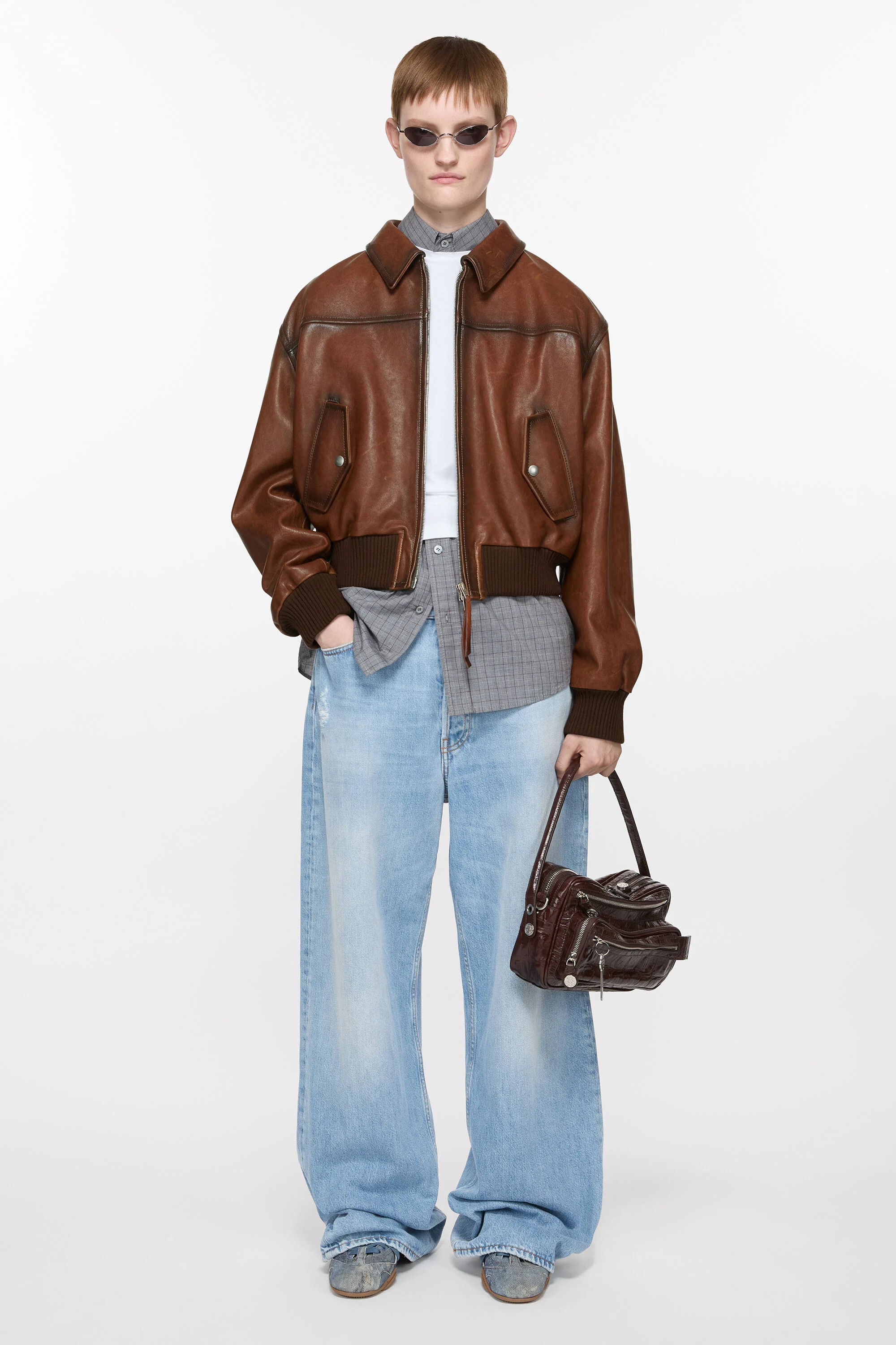

Кожаная куртка-бомбер Acne Studios, цвет Tobacco Brown