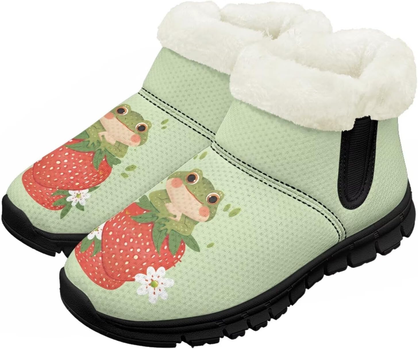 

Детские зимние ботинки для девочек и мальчиков, водонепроницаемые, с противоскользящей подошвой, утепленные мехом, для улицы, зимние кроссовки для маленьких и больших детей Chririnla, Strawberry Frog