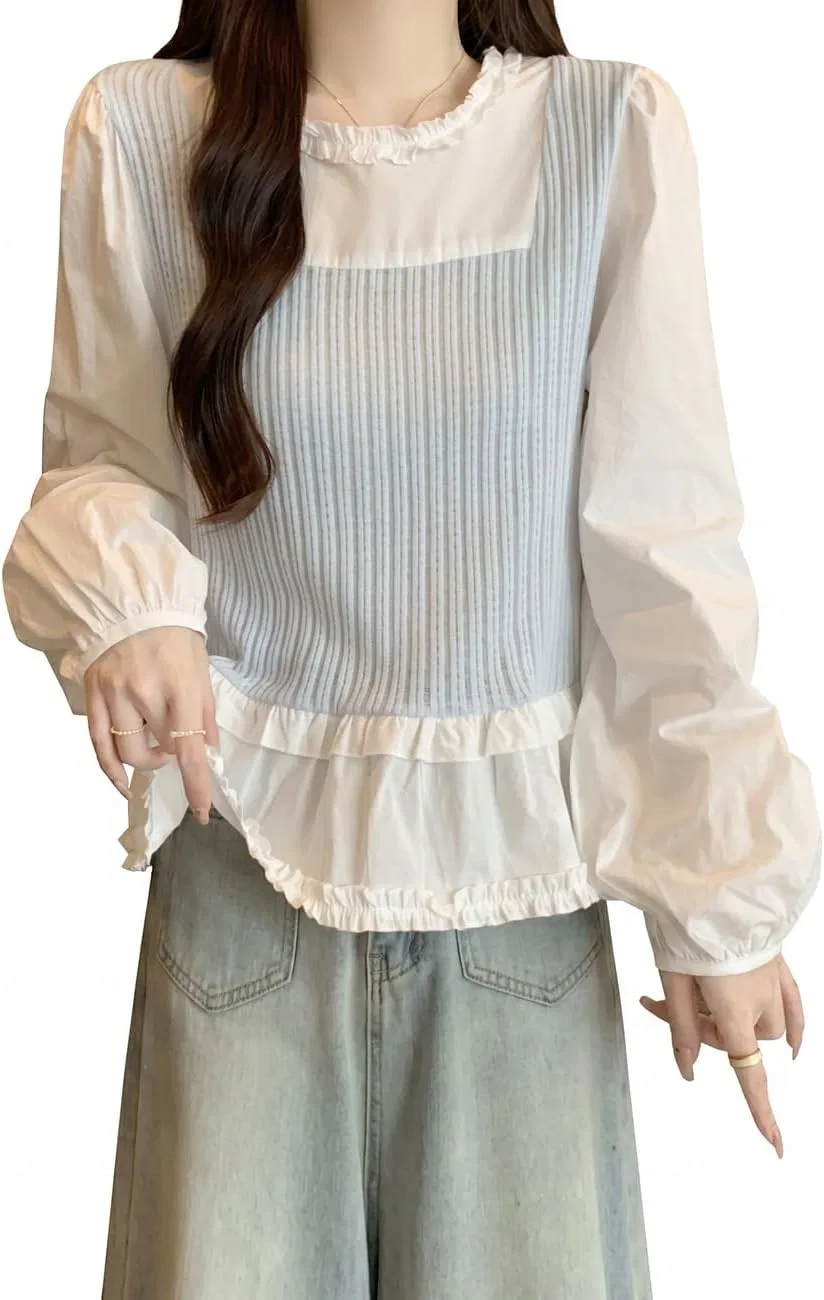 Блуза с эффектом наслоения, Regular Fit, Casual, светло-голубой