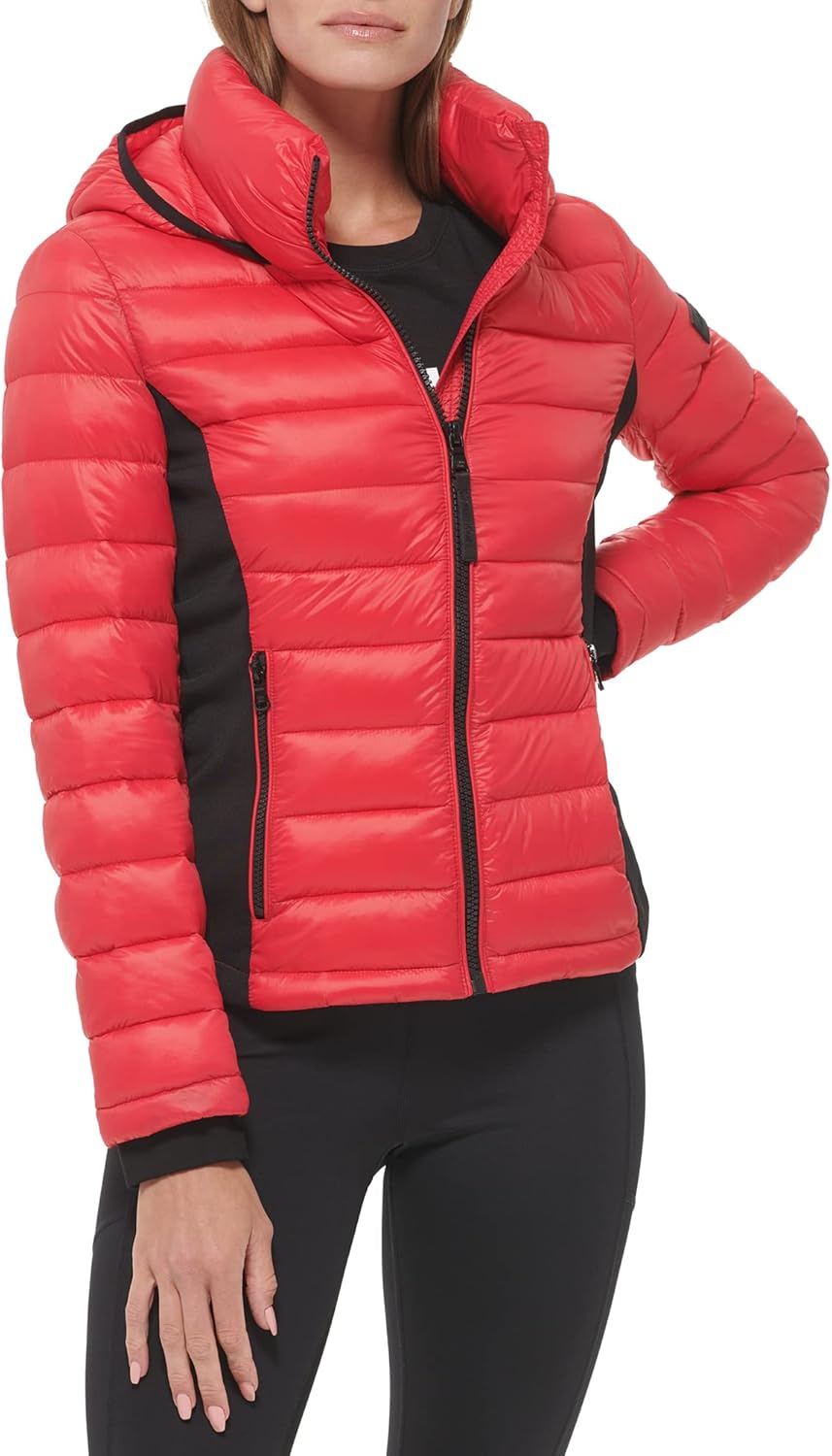 

Calvin Klein Женская водонепроницаемая легкая куртка с вставками из неопрена, Light-weight Mandarn Red
