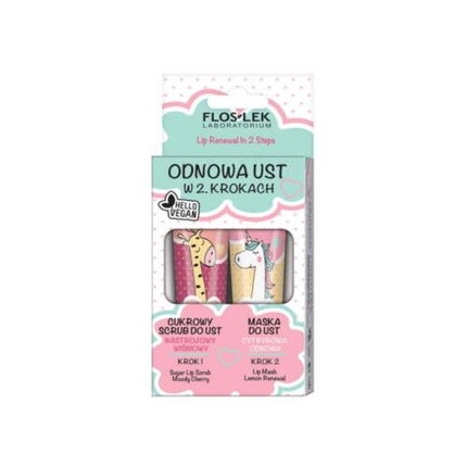 

Floslek Vege Lip Care Набор для обновления губ в 2 этапа сахарный скраб, New1