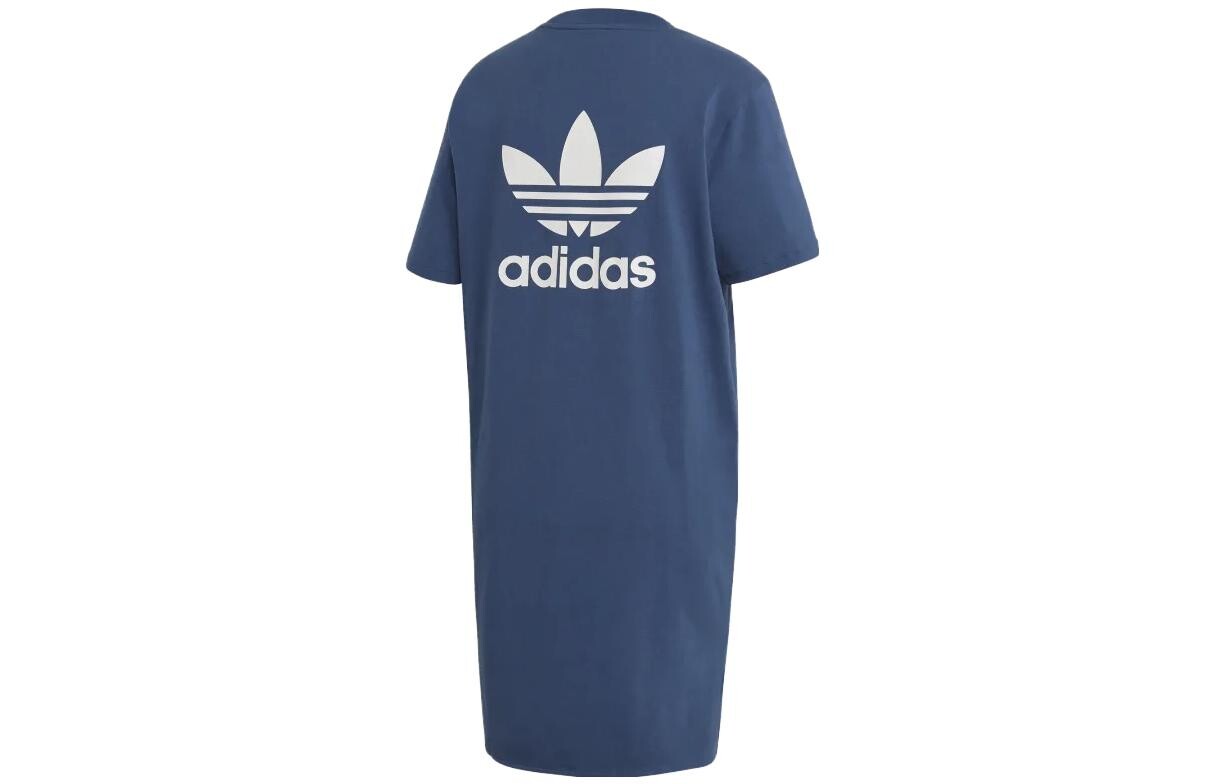 

Платье с короткими рукавами и трилистником, женское, темно-синее Adidas Originals