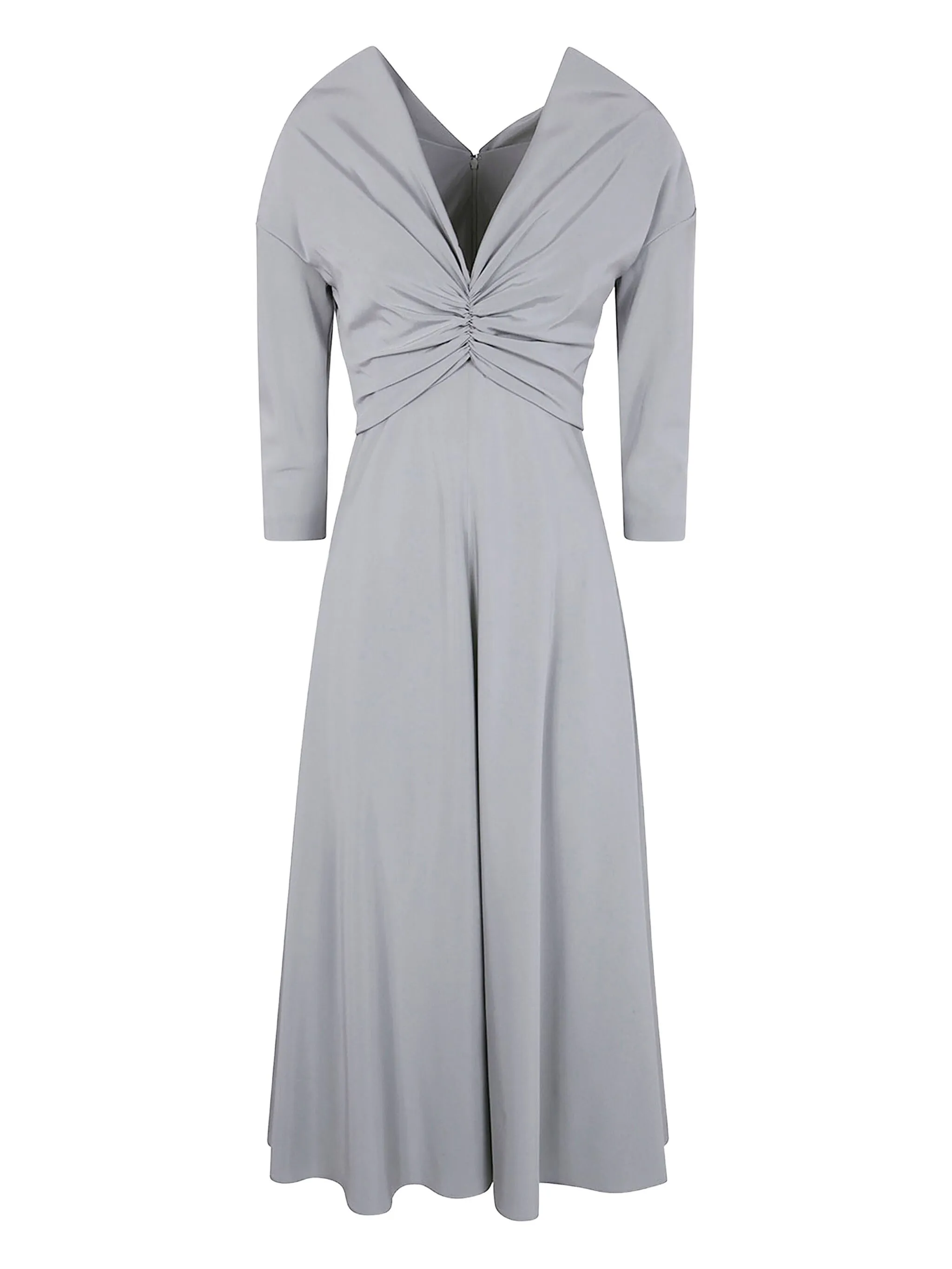 

Платье миди с V-образным вырезом и сборками Alberta Ferretti, серый