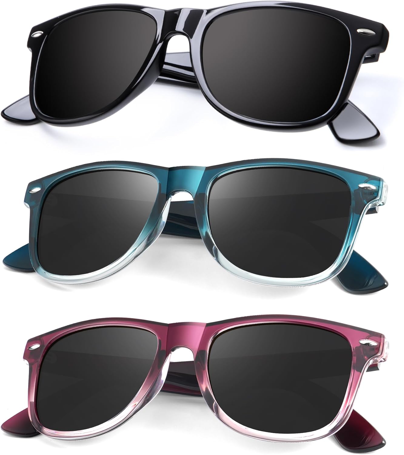 

Поляризованные солнцезащитные очки KALIYADI для мужчин и женщин, матовые линзы, цветные зеркальные линзы, защита от УФ-излучения (3 шт.), Glossy Black/Gradient Purple/Gradient Blue