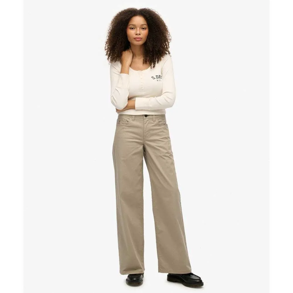 Брюки Superdry Mid Rise Baggy chino, бежевый — фото 4