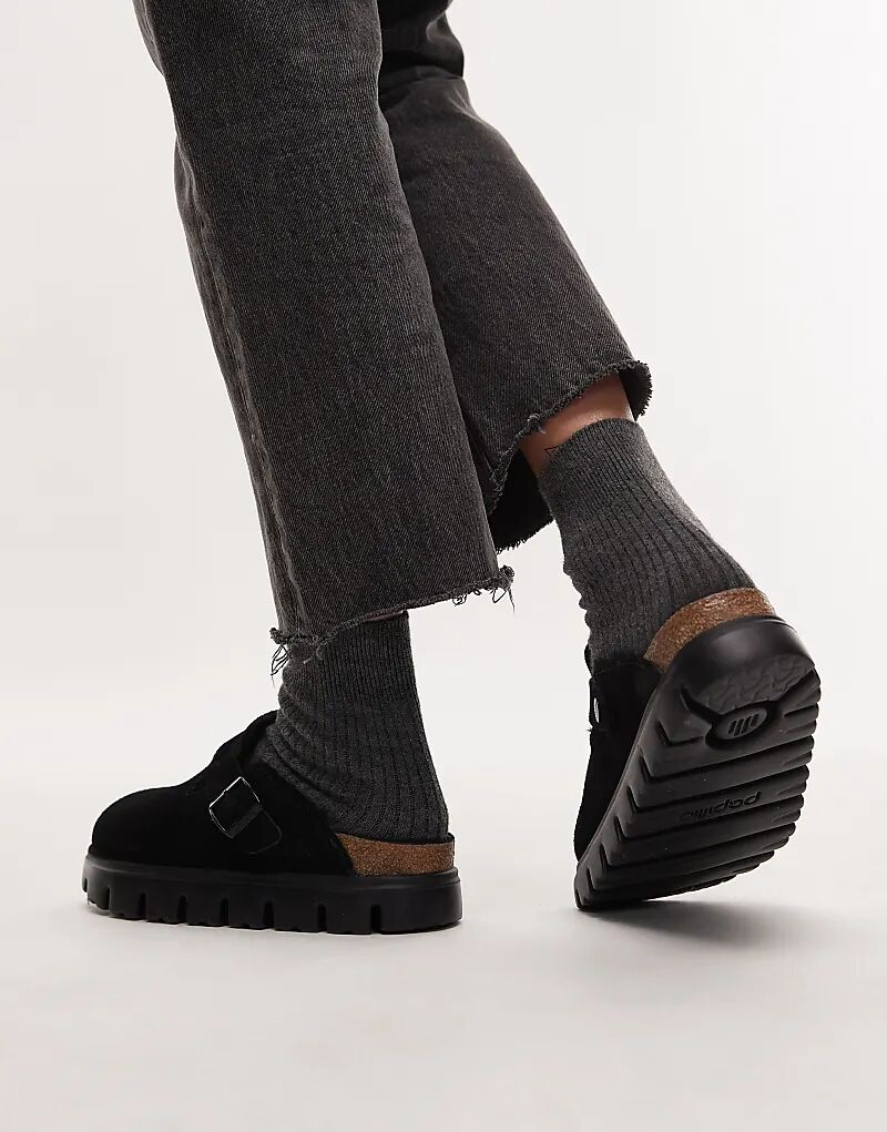 Сабо Birkenstock Boston с подкладкой из толстой овчины, черного цвета — фото 2