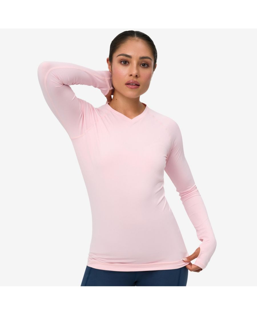 

Женская спортивная футболка с V-образным вырезом и защитой от солнца UPF 50+ BloqUV, Tickle me pink