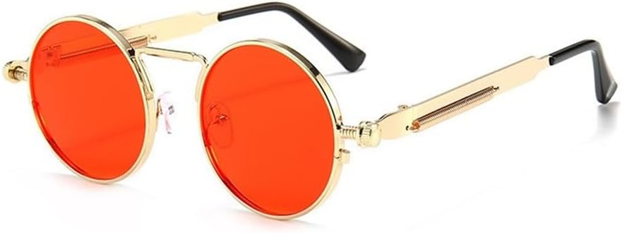 

Панк-солнцезащитные очки для женщин, зеркальные круглые металлические солнцезащитные очки с антибликовым покрытием, винтажные мужские очки для вождения, защита от УФ-излучения UV400 KTUCN, Gold Red