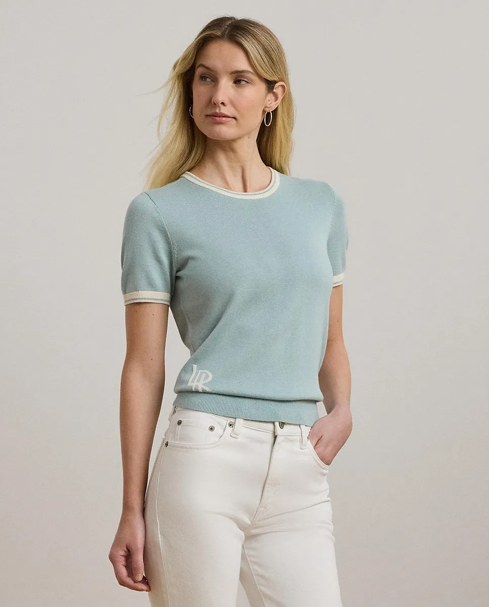 

Женский свитер с коротким рукавом и круглым вырезом Lauren Ralph Lauren, светло-голубой