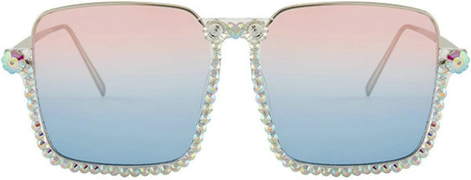 

Солнцезащитные очки COTIA Square Diamond для женщин, полуободковые, модные, со стразами, в стиле ретро, ​​элегантные, женские, для активного отдыха, модель W37, Blue Pink