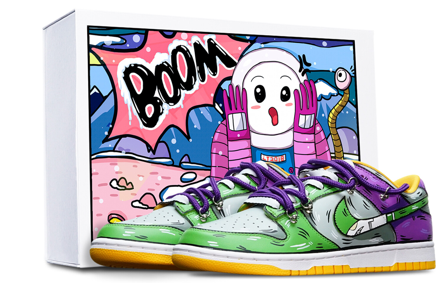 

Кроссовки Nike Dunk Skateboard Shoes Men Low-Top Green/gray/purple/white