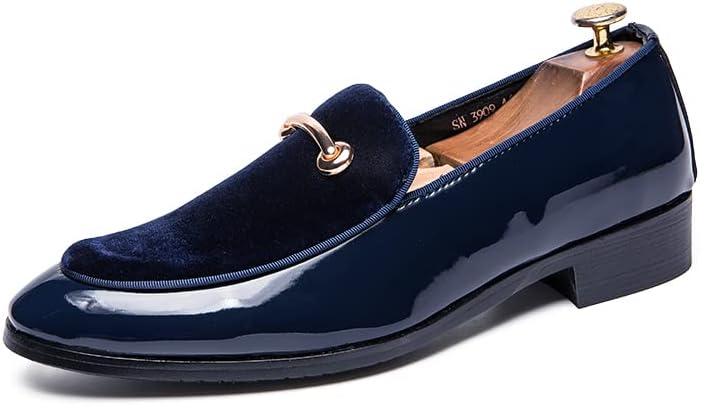 

Мужские бархатные лакированные кожаные туфли Бизнес и вечеринки мероприятия Курение тапочков Лоферы для вечеринки Свадьба Выпускной Размер 38-47 Senlongbao, синий