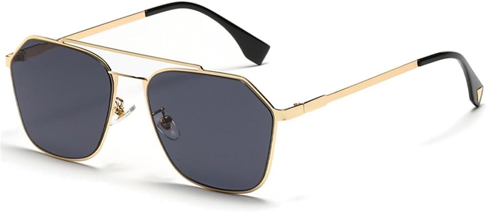 

Многоугольные солнцезащитные очки в тонкой оправе для мужчин и женщин, с двойным оправным креплением, защита от УФ-излучения UV400, металлические линзы LANGSER, Gold Grey