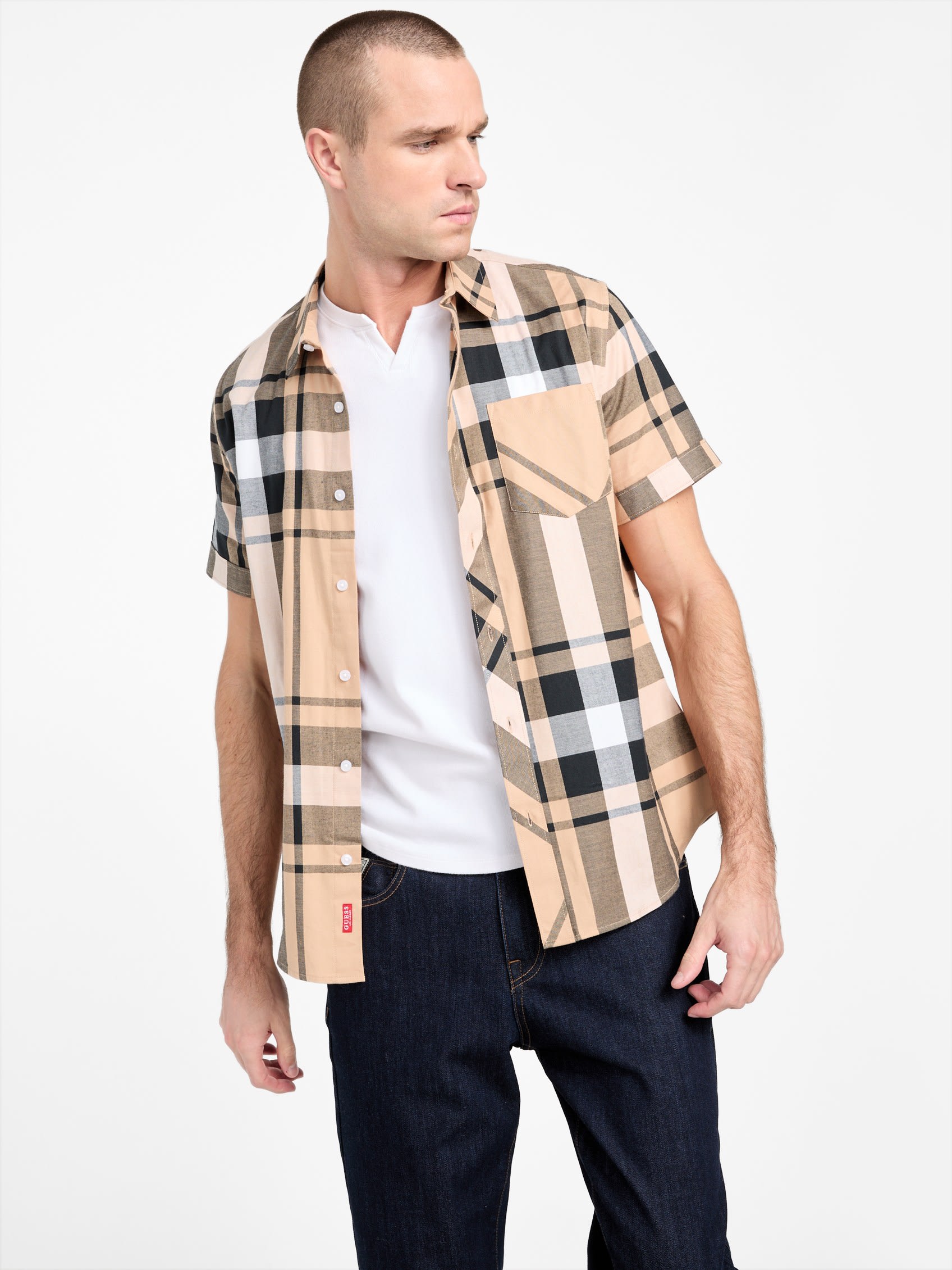 

Рубашка Hertz Plaid с карманом Guess Factory, цвет pure white multi