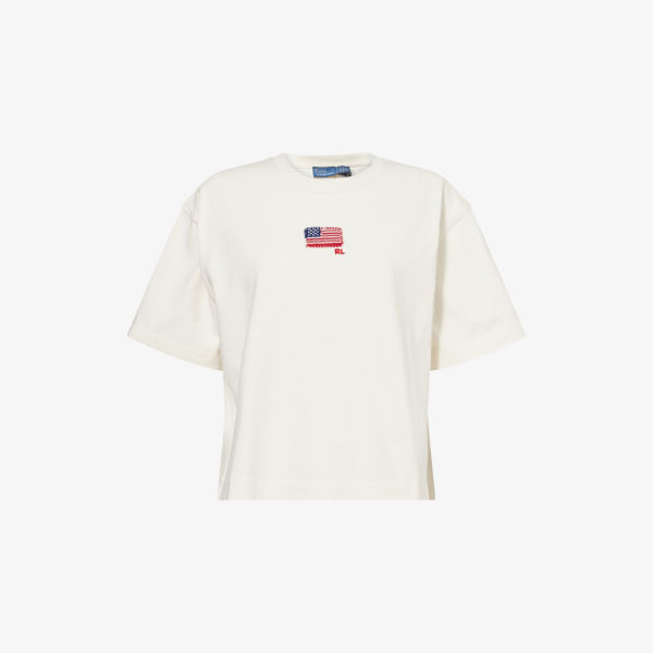 

Вышитая укороченная футболка из хлопкового джерси Polo Ralph Lauren, цвет nevis
