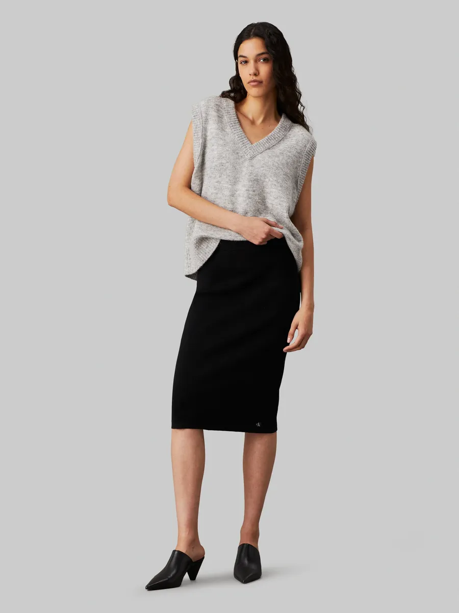 Юбка из джерси Calvin Klein Jeans "WOVEN LABEL SWEATER SKIRT" с нашивкой-логотипом, черный — фото 4
