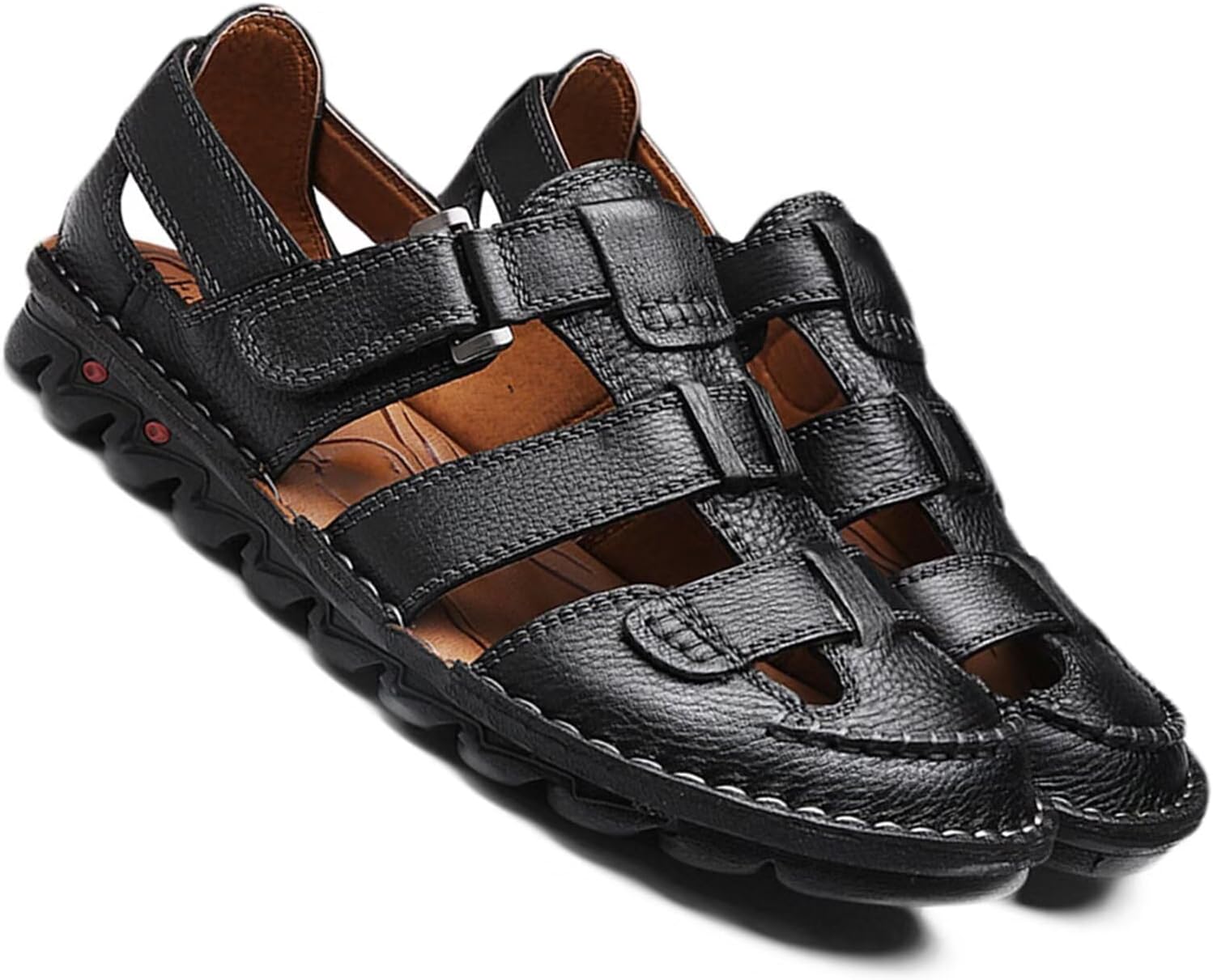 

Мужские кожаные сандалии с закрытым носком для прогулок на природе, вождения, водонепроницаемые спортивные сандалии, сандалии рыбака, пляжные водные сандалии Hnvavq, N