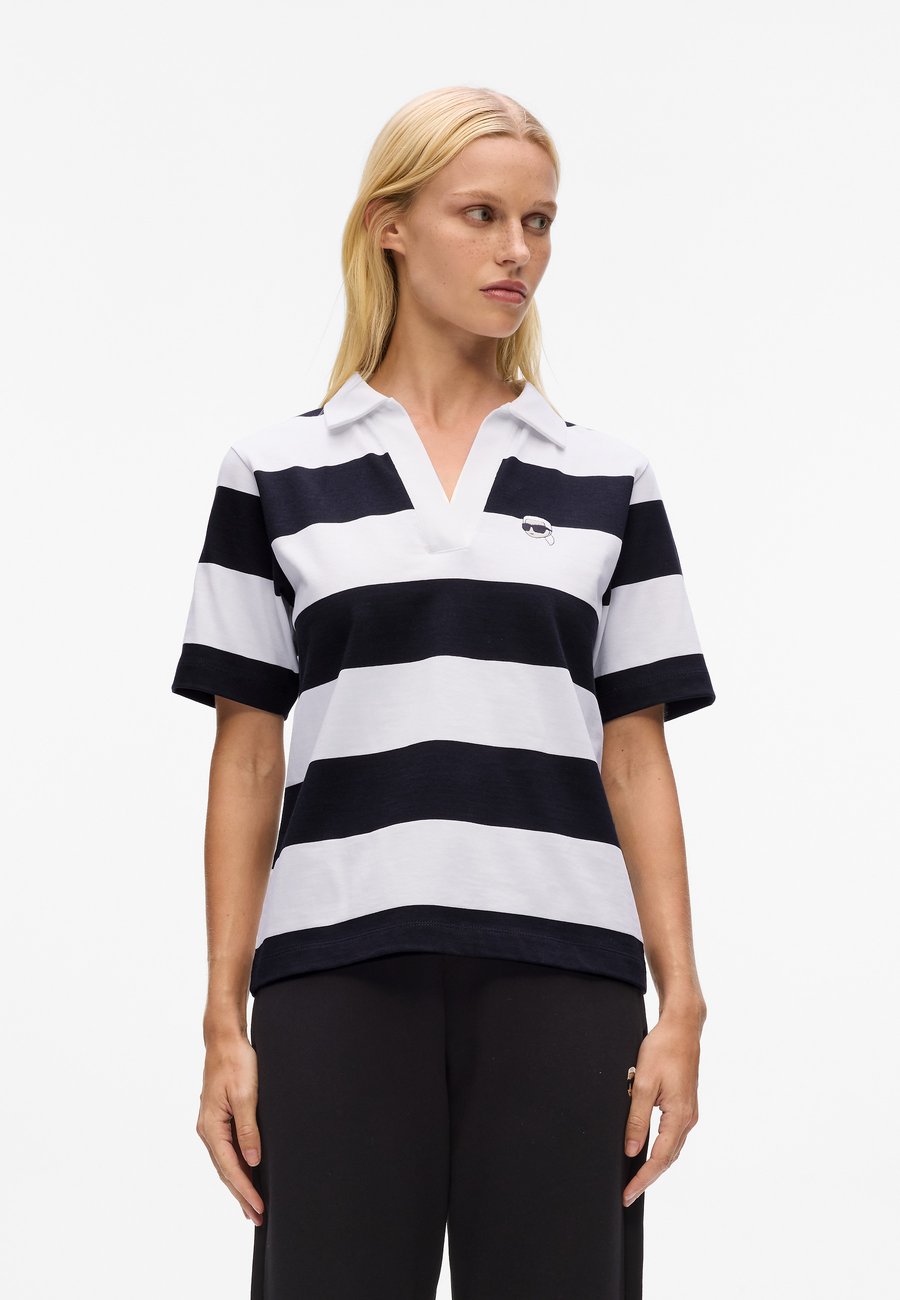 

Поло KARL LAGERFELD IKON STRIPE POLO, Black-Cannoli/Cream Stripe/Black