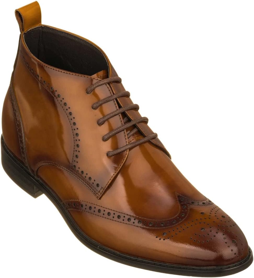 

Мужские невидимые туфли-поднятые TOTO - темно-синие премиальные кожаные ботинки с шнуровкой и английским носком - на 7 см выше - K99603 - размер 8 D(M) US