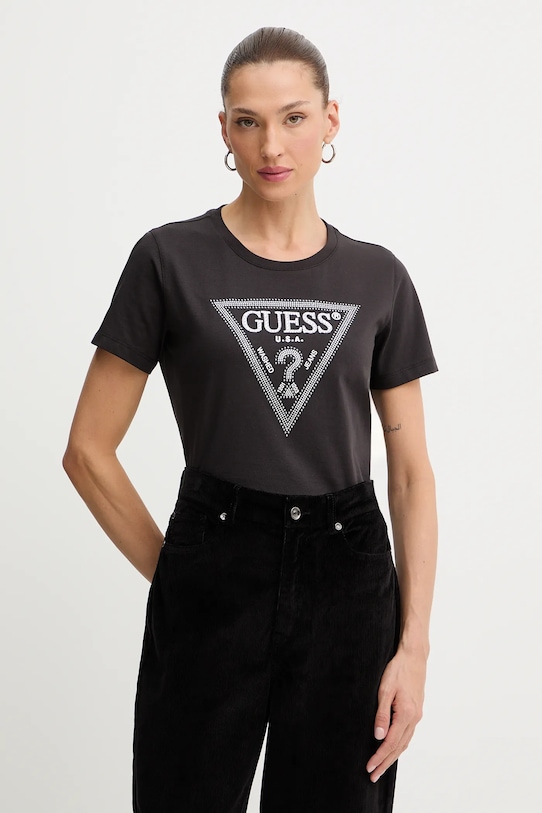 

Хлопковая футболка Guess, коричневый