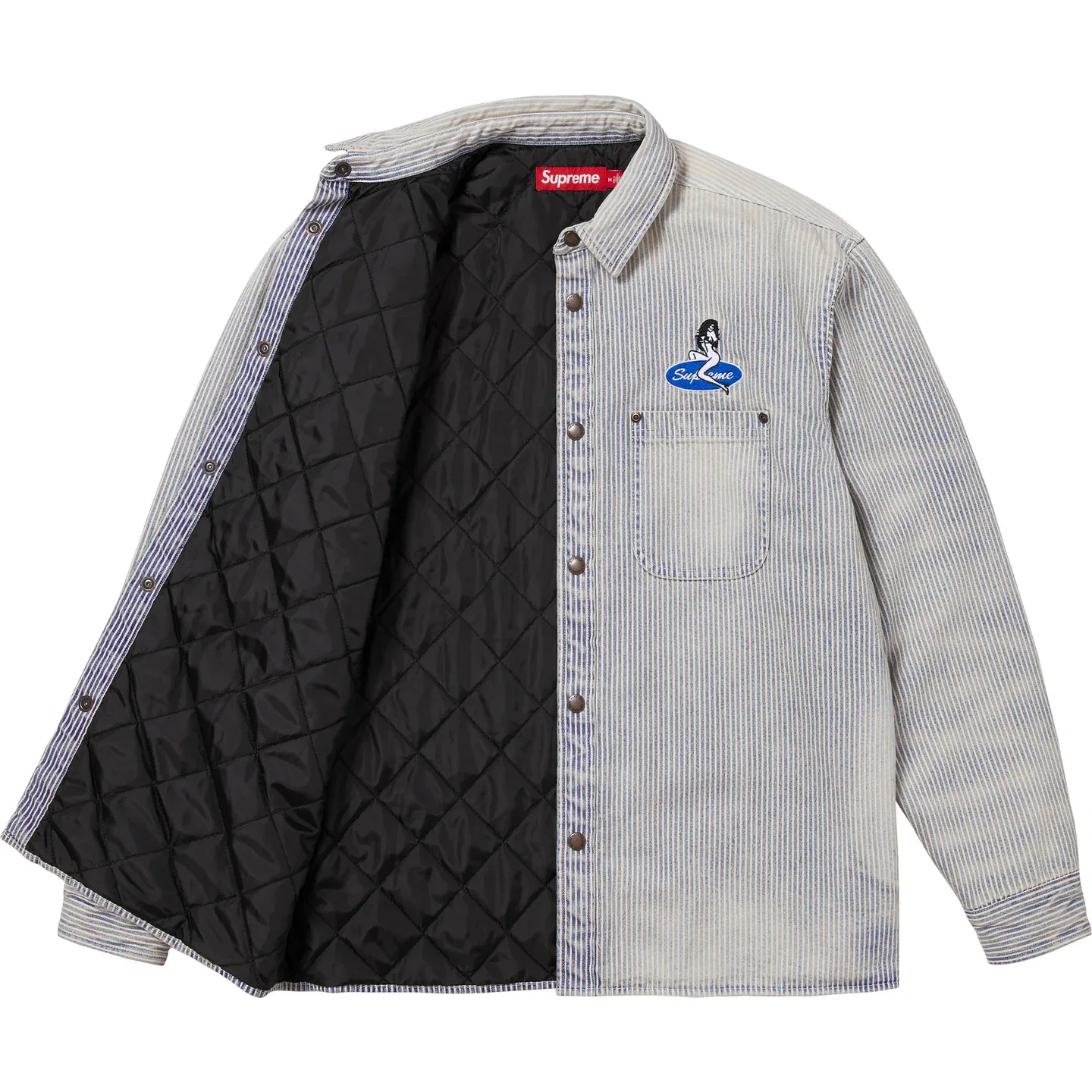 Утепленная джинсовая рубашка на кнопках SS26 WEEK3 Quilted Lined Denim Snap Shirt Unisex Supreme, Stripes/Stripe — фото 3