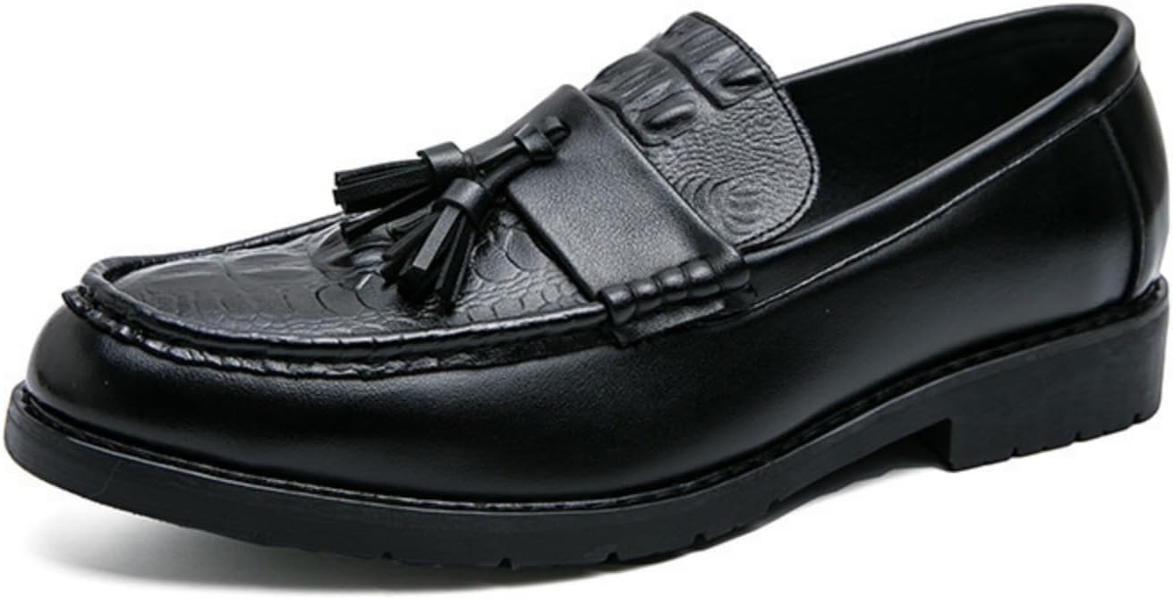 

Мужские роскошные лоферы YRZHGDL с кисточками, кожаные, с узором под крокодила, без шнурков, с круглым носком, удобные, легкие, нескользящие мокасины для повседневной носки, офиса, работы, прогулок, вождения, вечеринок, пенни-лоферы, черный