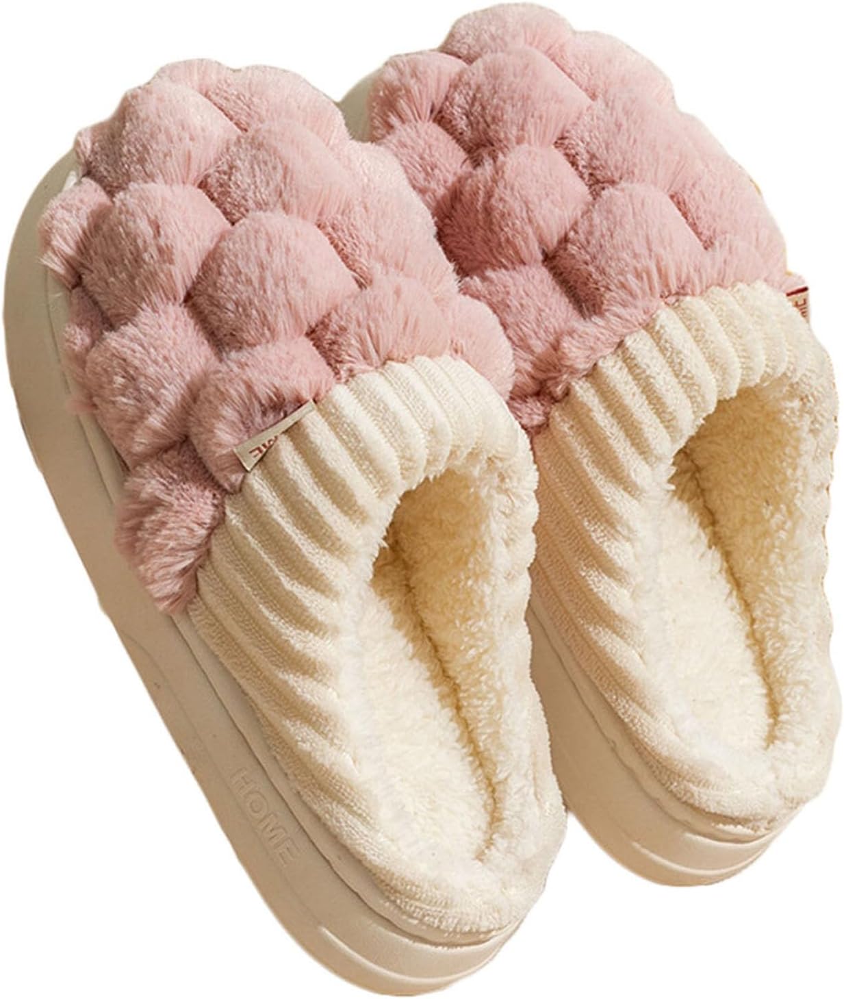 

Тапочки JadeRich с узором в виде шестиугольников, на искусственном меху, домашние слипоны, теплые, удобные, с мягкой подошвой для женщин и мужчин, розовый