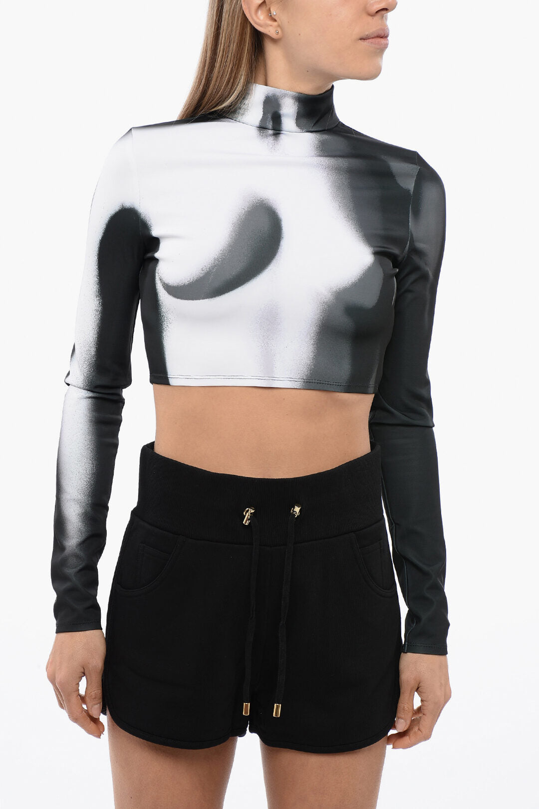 

Укороченный топ Balmain Jersey с принтом Body, серый