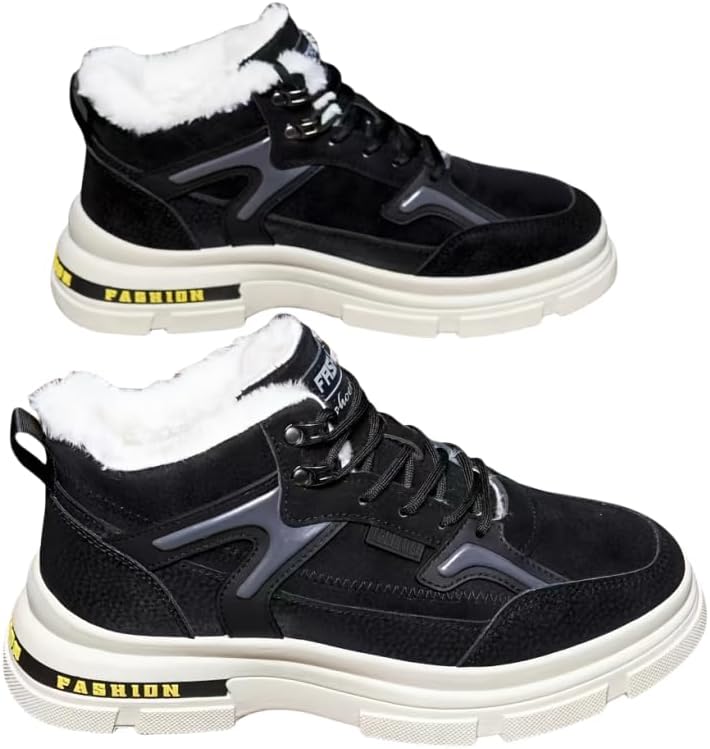 

Мужские винтажные кеды в уличном стиле, средние кроссовки с текстильной подкладкой для осени/зимы, нескользящие теплые ботинки с плюшевой подкладкой для работы на улице, пеших походов и повседневной носки Hhhchpm, черный