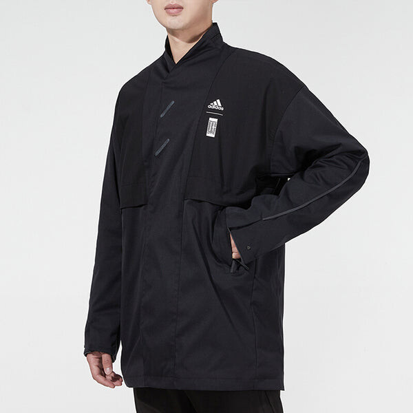 Куртка Men's adidas Martial Arts Series Wj Xia Long Jkt Logo Printing Mid-Length Stand Collar Sports Jacket Black, черный — фото 4
