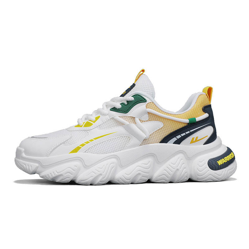 

Мужские кроссовки Chunky Low top с амортизацией, противоскользящей и износостойкой подошвой, легкие, увеличивающие рост WARRIOR, белый желтый темно-синий
