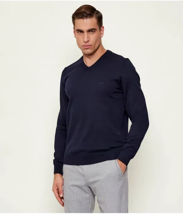 Шерстяной свитер Baram-L regular fit Boss, темно-синий