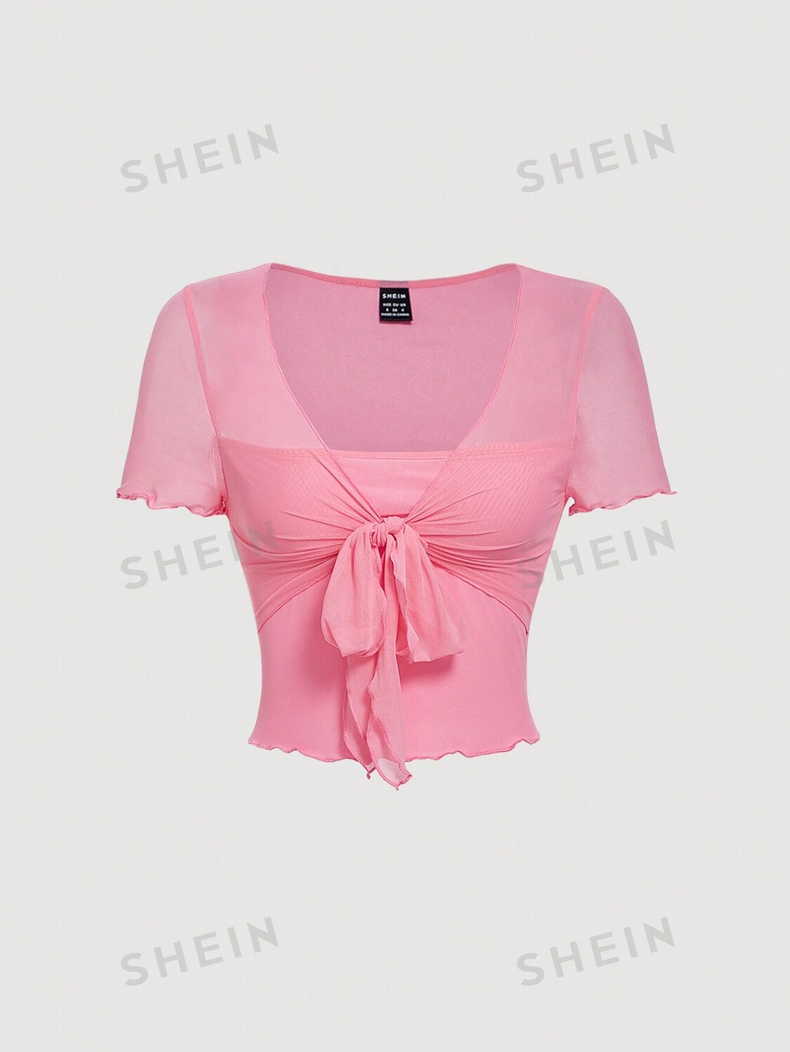 

Футболка женская Shein Mod из одноцветной сетки с завязками спереди, розовый