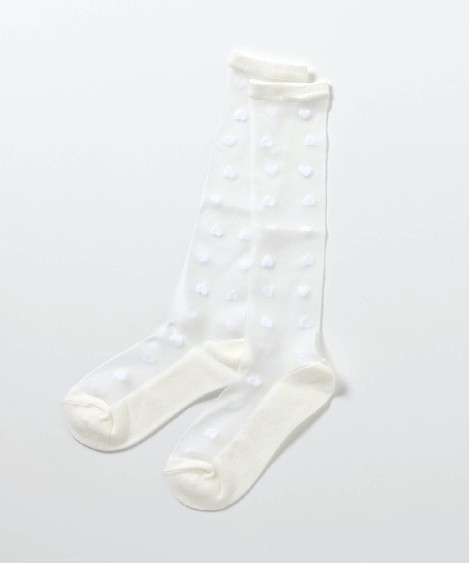 Прозрачные высокие носки с узором из лент и сердечек Apres les cours, Off white — фото 2