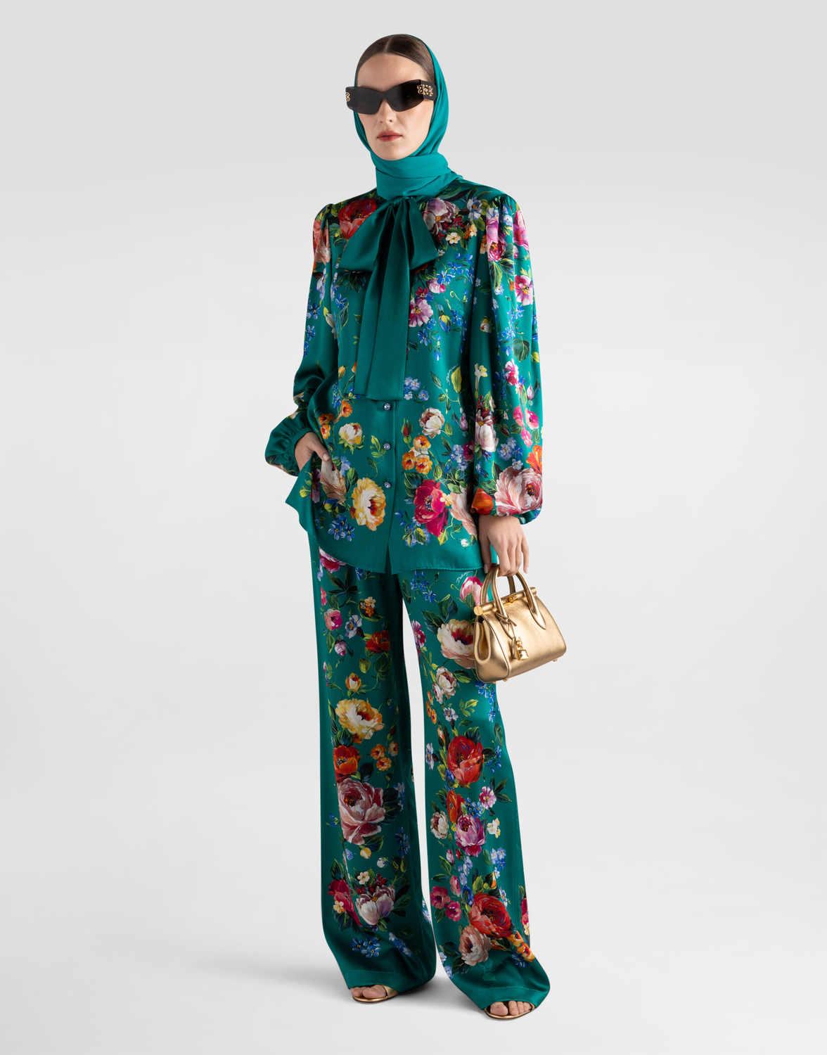 Атласные брюки с розовым принтом DOLCE & GABBANA, мультиколор — фото 2
