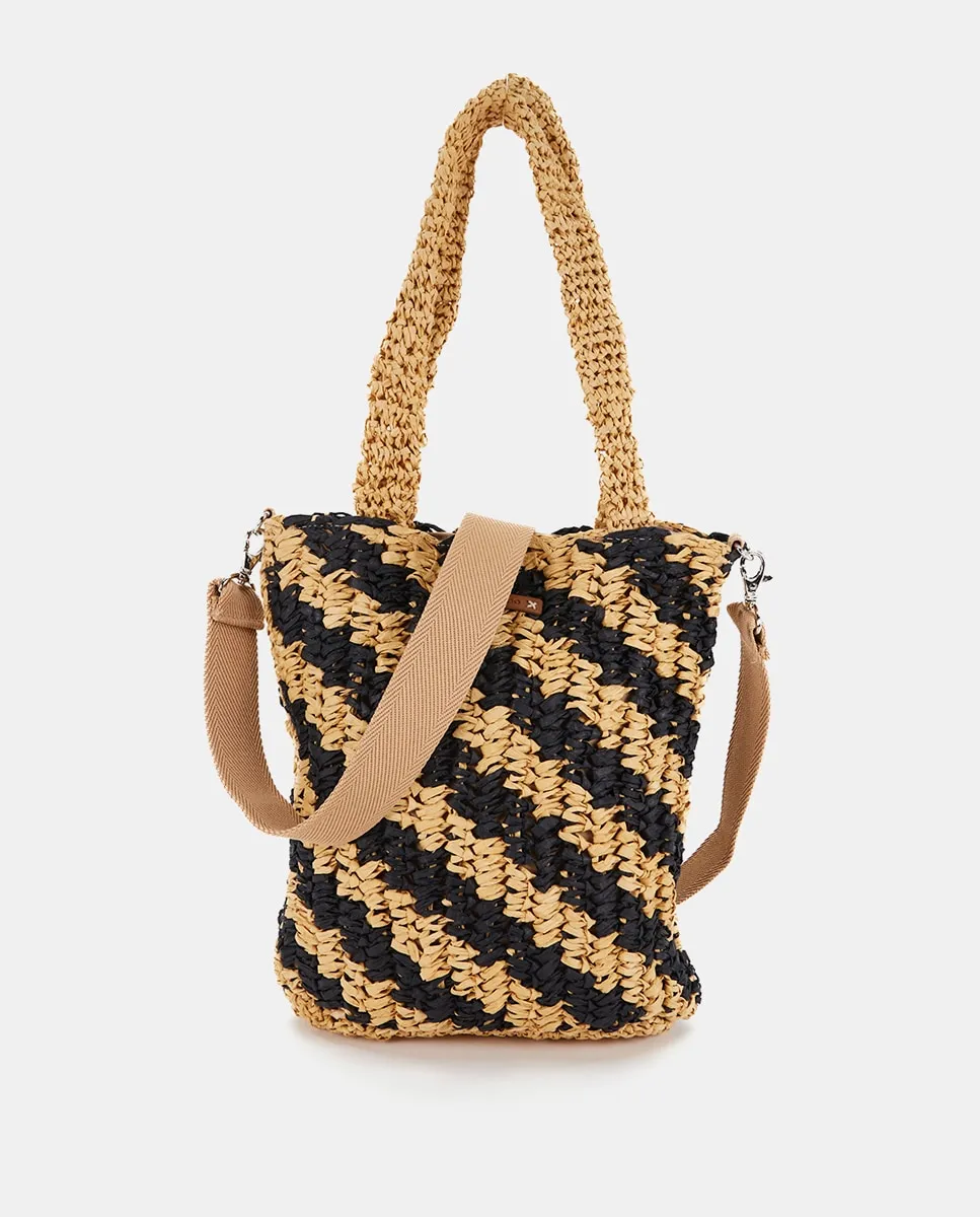 

Многофункциональная сумка Blue Horizon с плетеным узором в черно-бежевую полоску Abbacino, черный