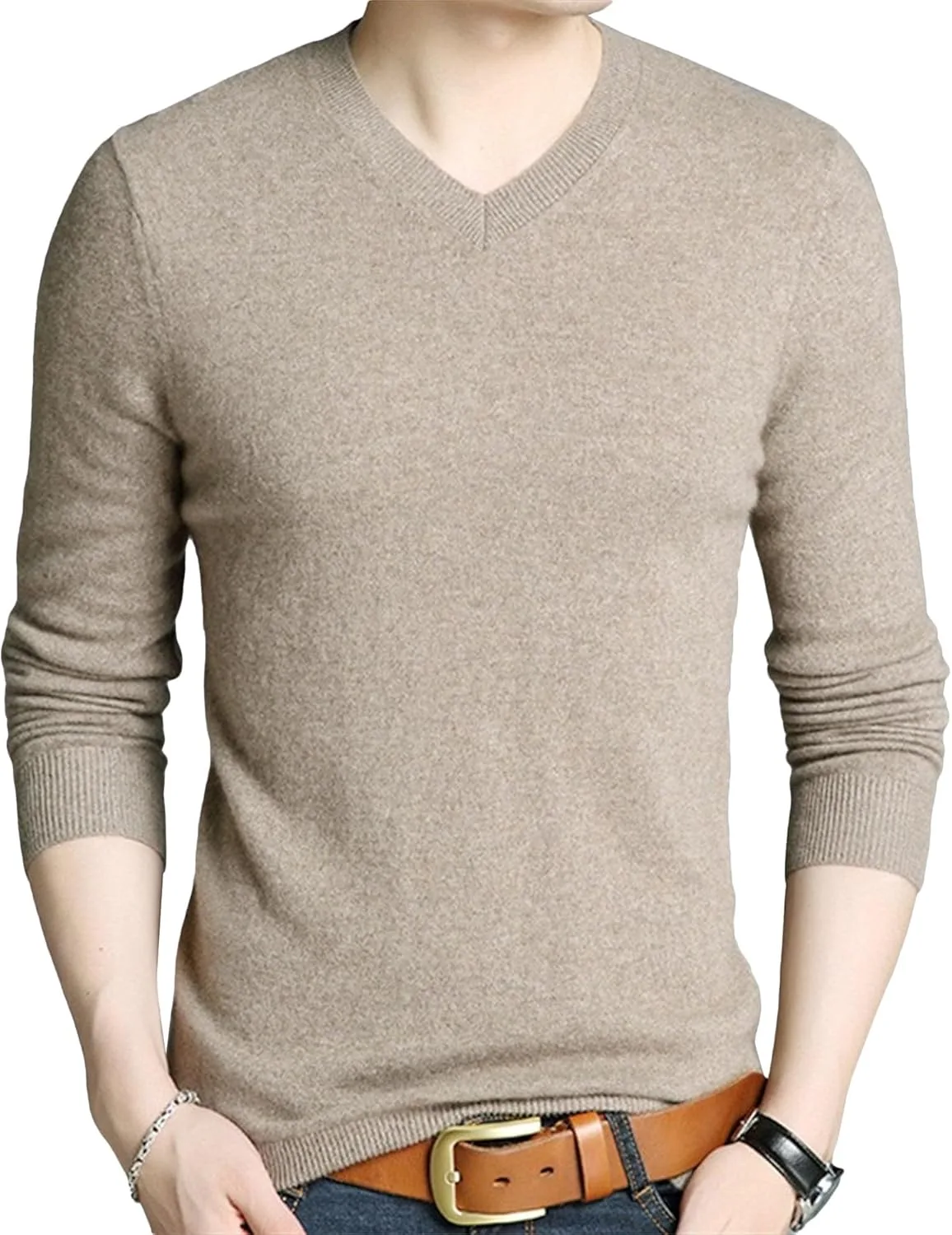 

Мужской свитер V-образным вырезом, Slim Fit, длинный рукав QOAAIE