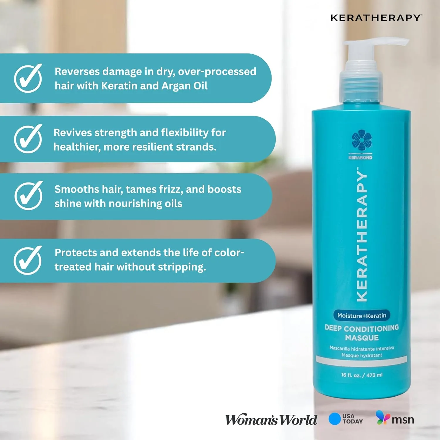 KERATHERAPY Keratin Infused Deep Conditioning Masque, 500 мл - увлажняющая маска для глубокого кондиционирования волос с Kerabond, маслом жожоба, экстрактом корня крапивы, маслом пшеницы и персидским орехом — фото 3