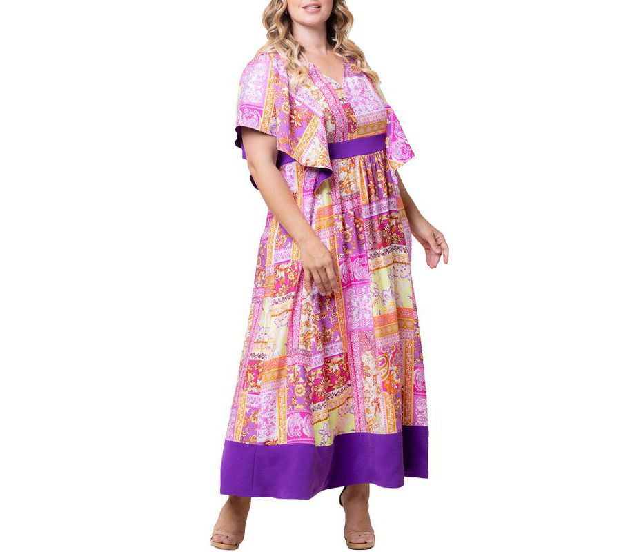 

Макси-платье Mediterranean Breeze больших размеров с карманами Kiyonna, Mixed mosaic print