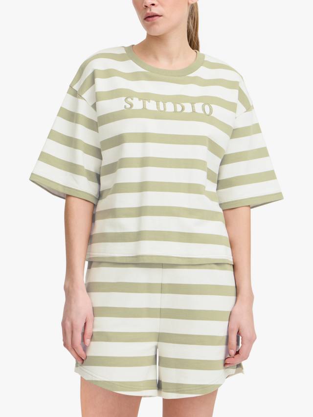 

Ocie полосатый короткий рукав свитер Boxy Fit ICHI, Green