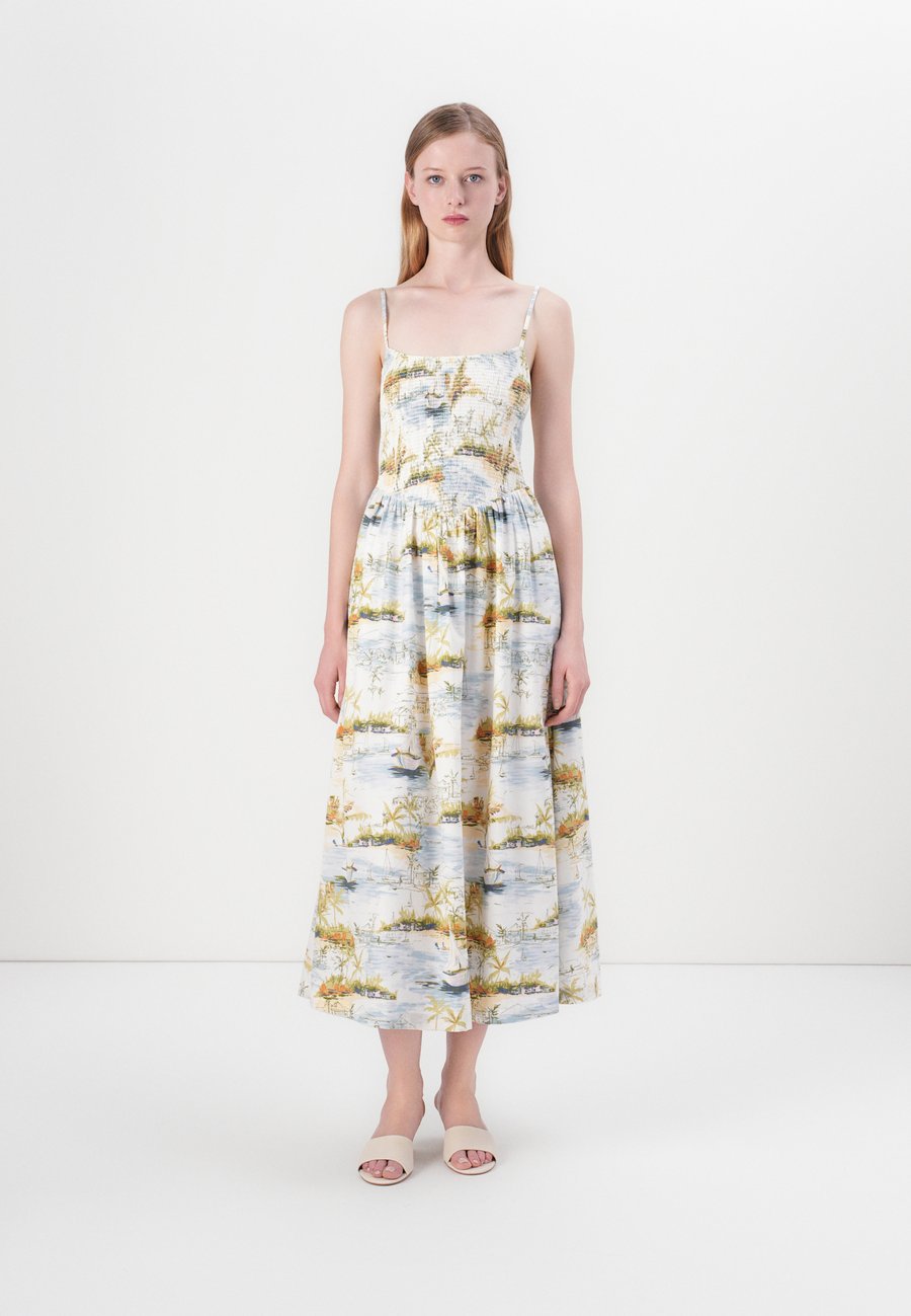 

Платье Abercrombie & Fitch SMOCKED DIP WAIST MIDI DRESS, Multi-Coloured