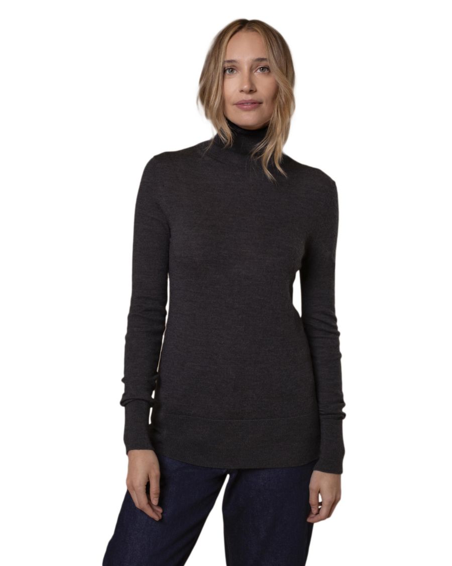 

Женский облегающий свитер из мериносовой шерсти с высоким воротником Celtic & Co, Charcoal