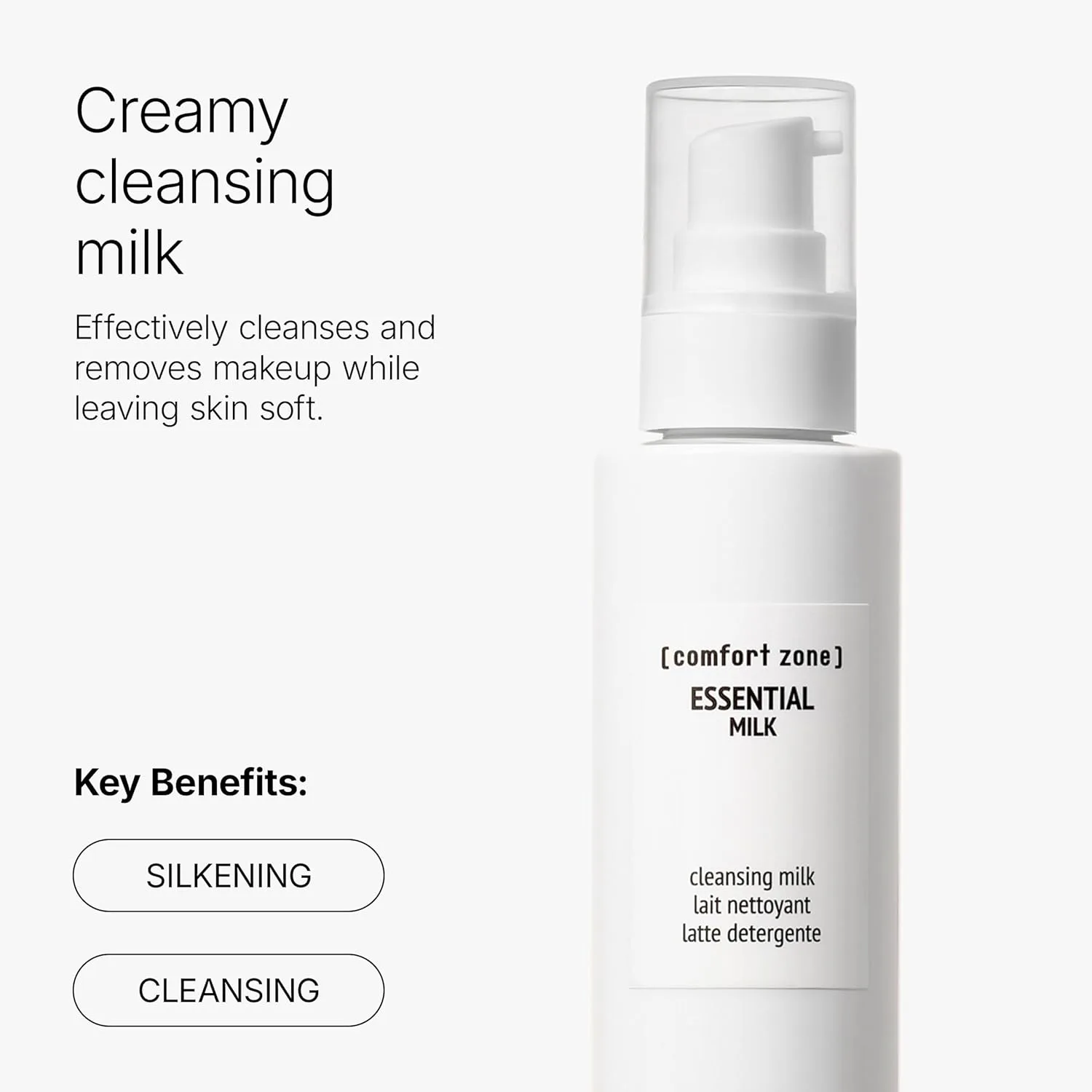 Молочко для умывания [ Comfort Zone ] — Essential Cleansing Milk, нежный питательный очищающий и снятия макияжа, для сухой и всех, 200 мл — фото 2