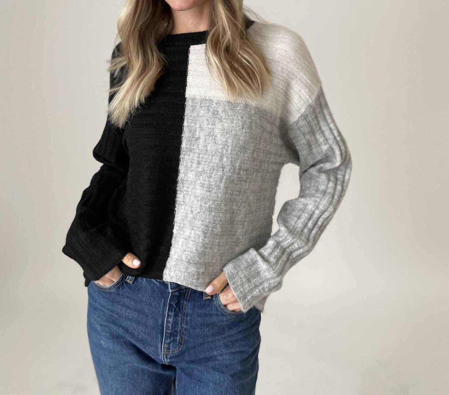 

Черный ребристый свитер Joanna Color Block SIX/FIFTY