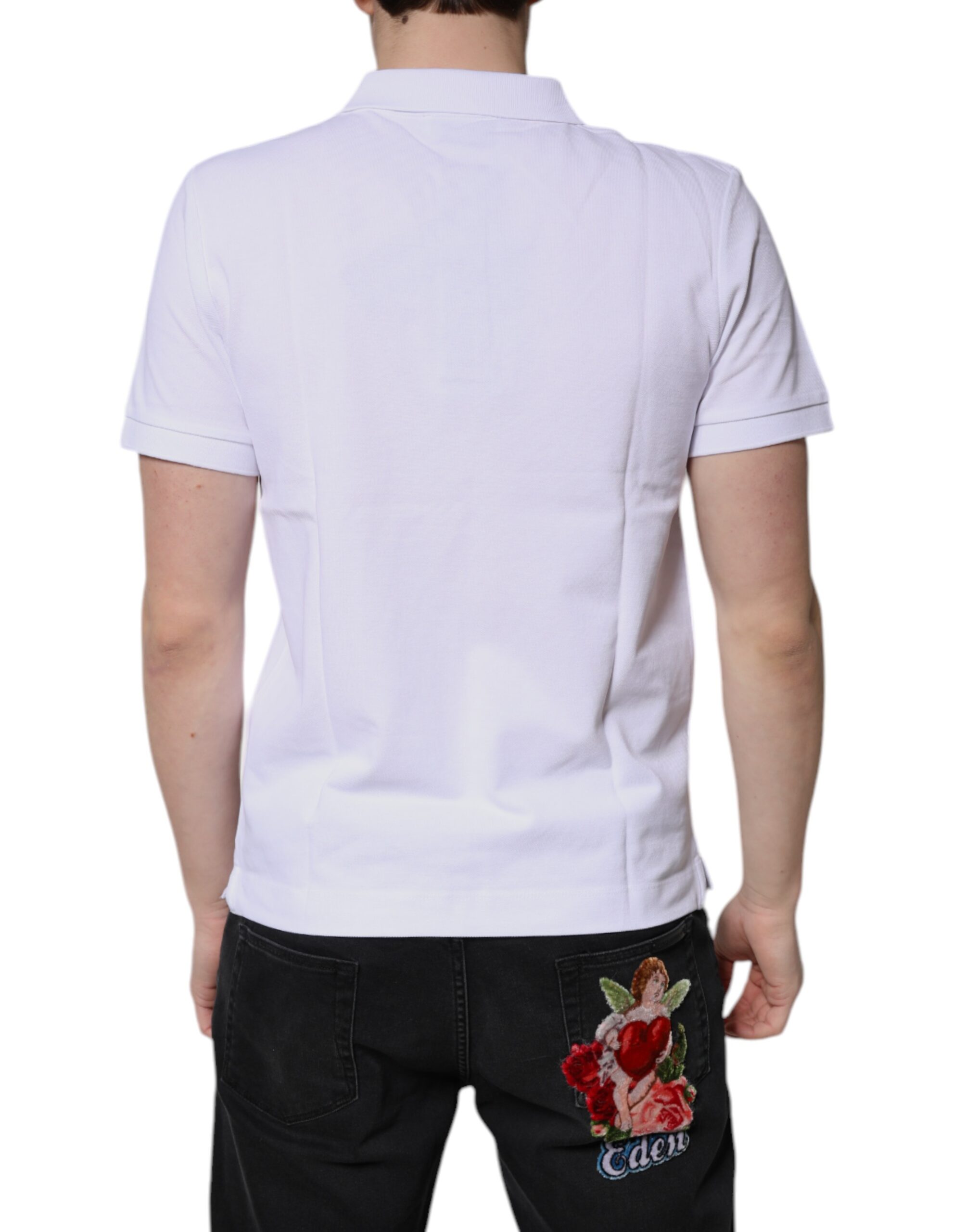 Белая хлопковая мужская футболка-поло с воротником-короной Dolce & Gabbana — фото 3