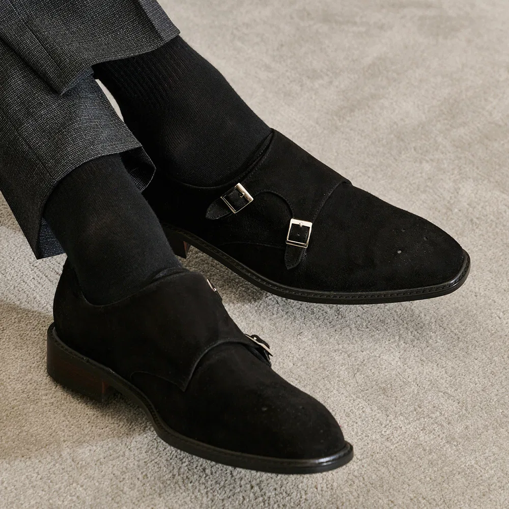 Мужские туфли Firenze.A Robe Suede Double Monk Strap чёрные