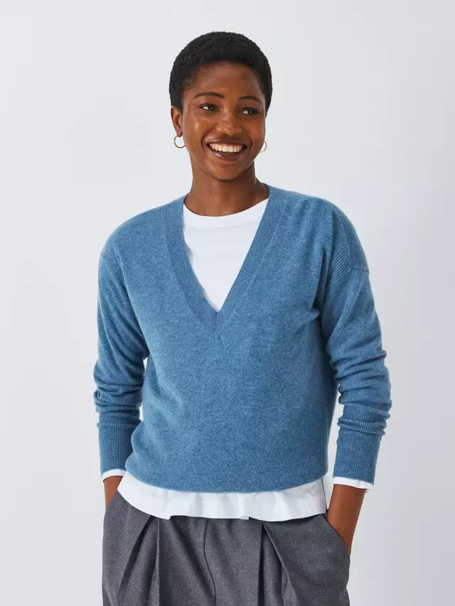 

Джемпер John Lewis Cashmere Relaxed V-Neck, цвет blue/denim