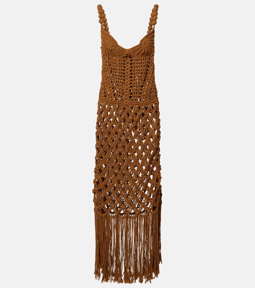 Вязаное хлопковое платье макси Balmain, коричневый